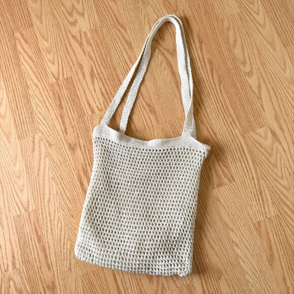 Handmade Crochet Shoulder Bag Neutral Boho Festival Beach Tote Summer Purse - Picture 3 of 11